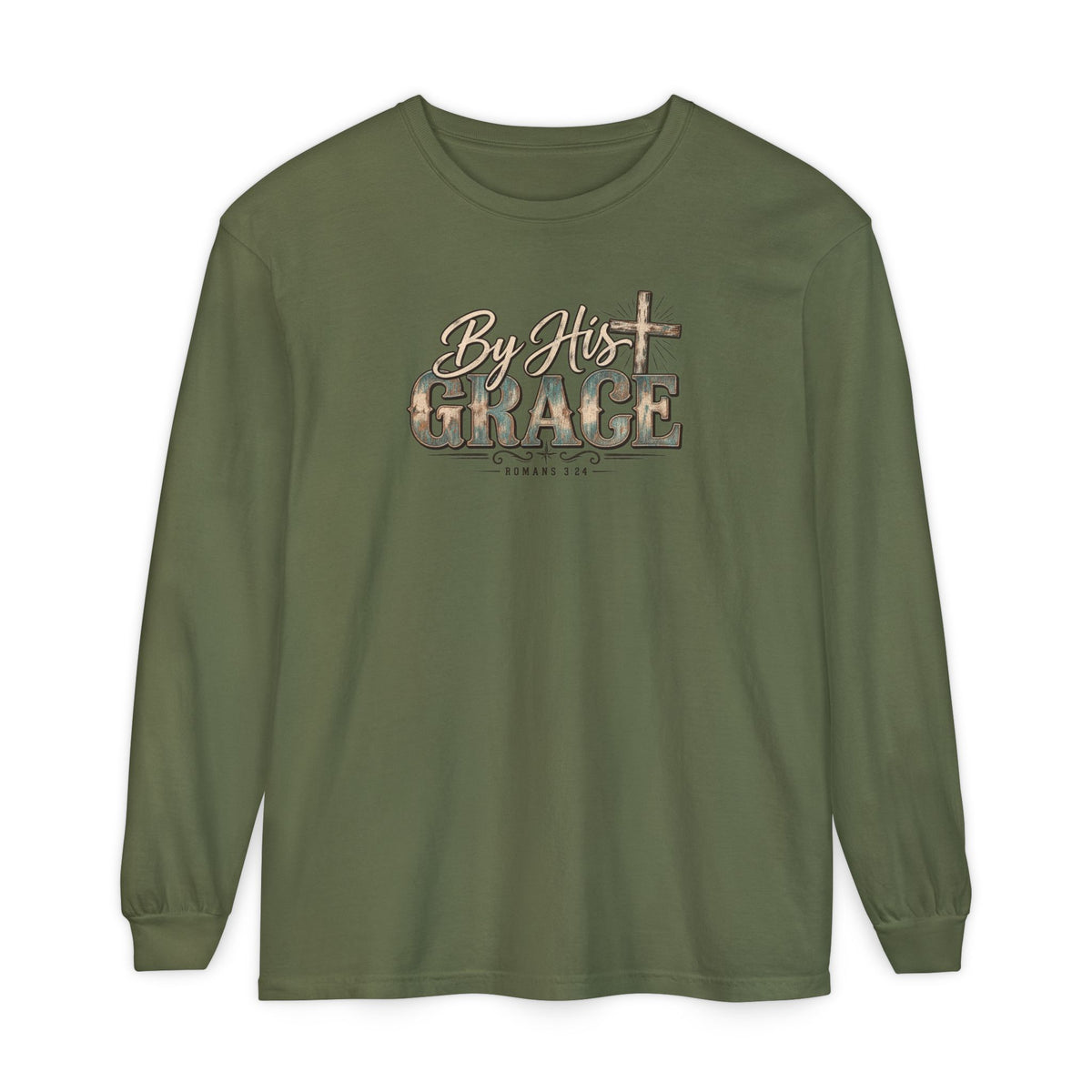 By His Grace Long Sleeve Shirt — Christian Faith Tee with Cross