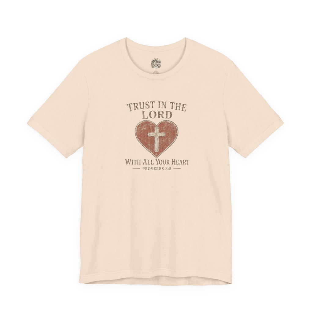 Trust in the Lord Tee — Heart & Cross Proverbs 3:5 Christian T‑Shirt