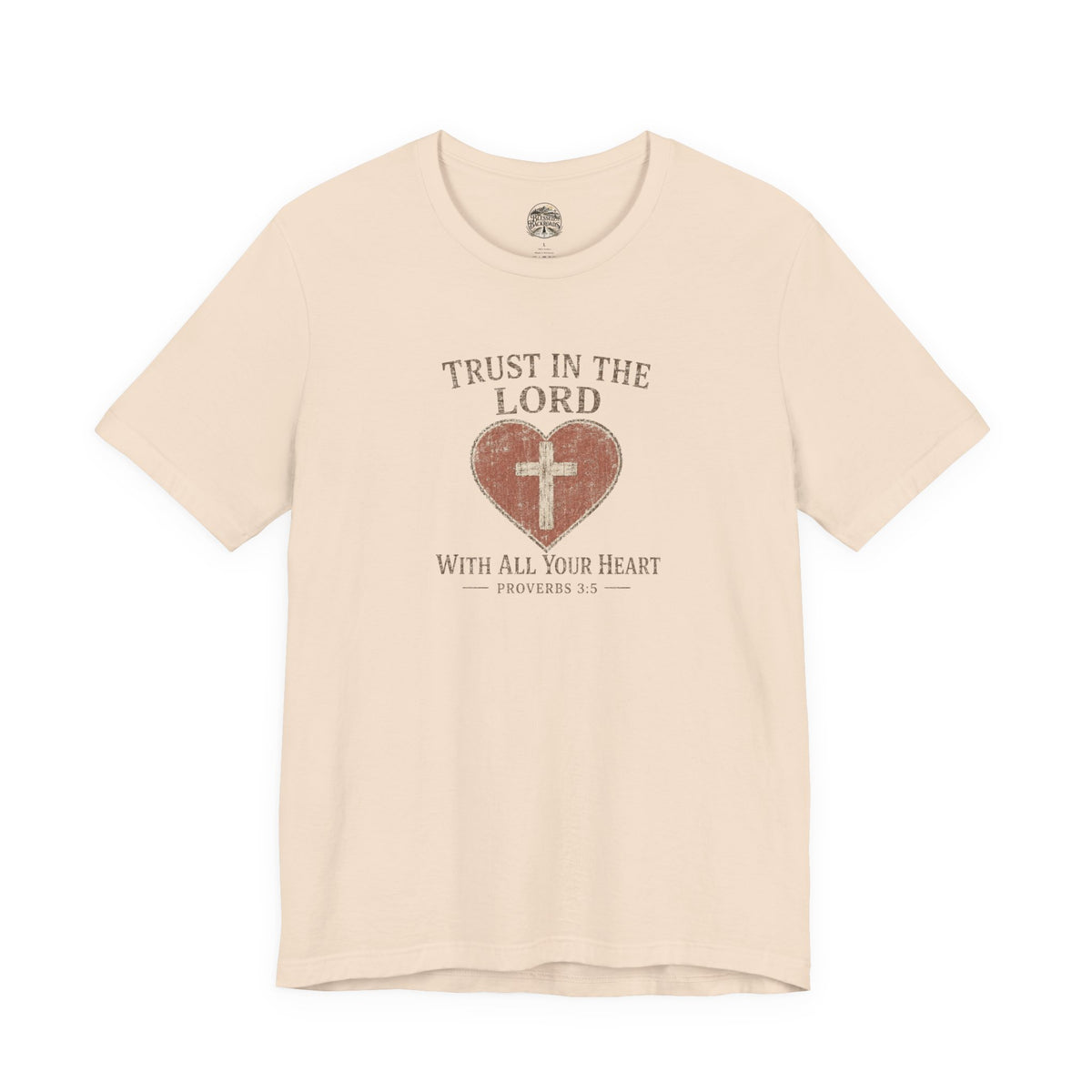 Trust in the Lord Tee — Heart & Cross Proverbs 3:5 Christian T‑Shirt