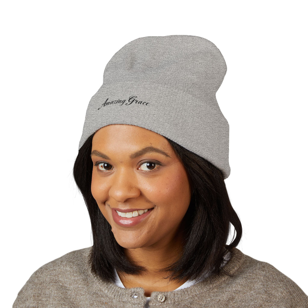 Amazing Grace Embroidered Cuffed Beanie — Faith-Inspired Winter Hat