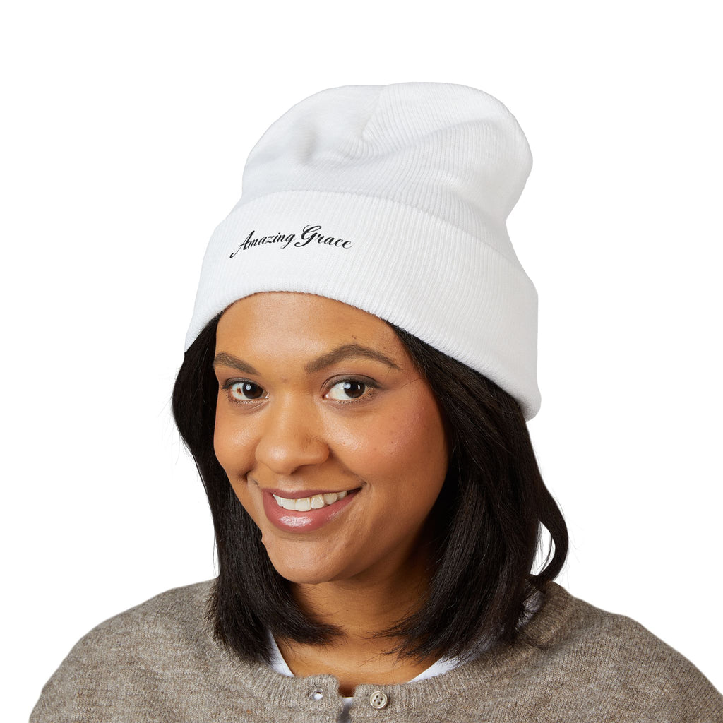 Amazing Grace Embroidered Cuffed Beanie — Faith-Inspired Winter Hat
