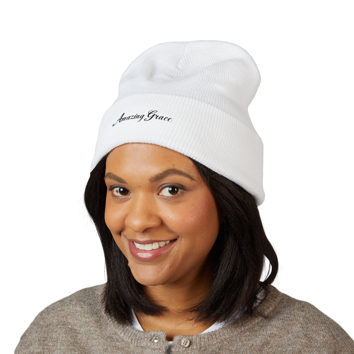 Amazing Grace Embroidered Cuffed Beanie — Faith-Inspired Winter Hat