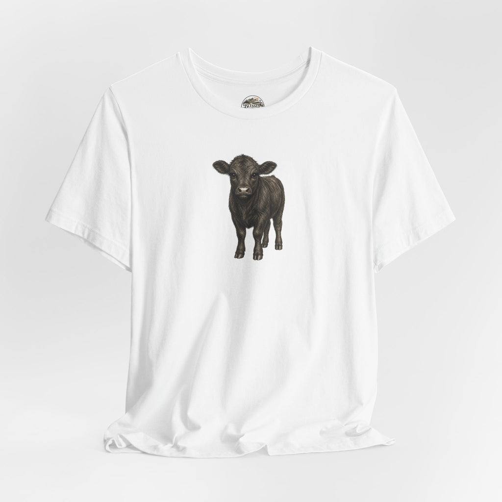Cow Illustration T-Shirt — Cute Black Calf Graphic Tee