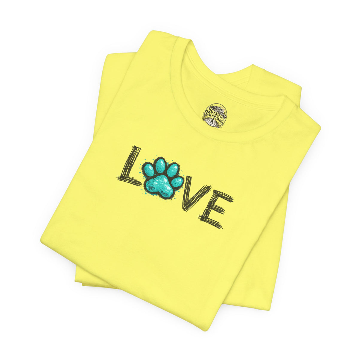 Love Paw Print T-Shirt — Teal Paw "LOVE" Graphic Tee for Dog Lovers