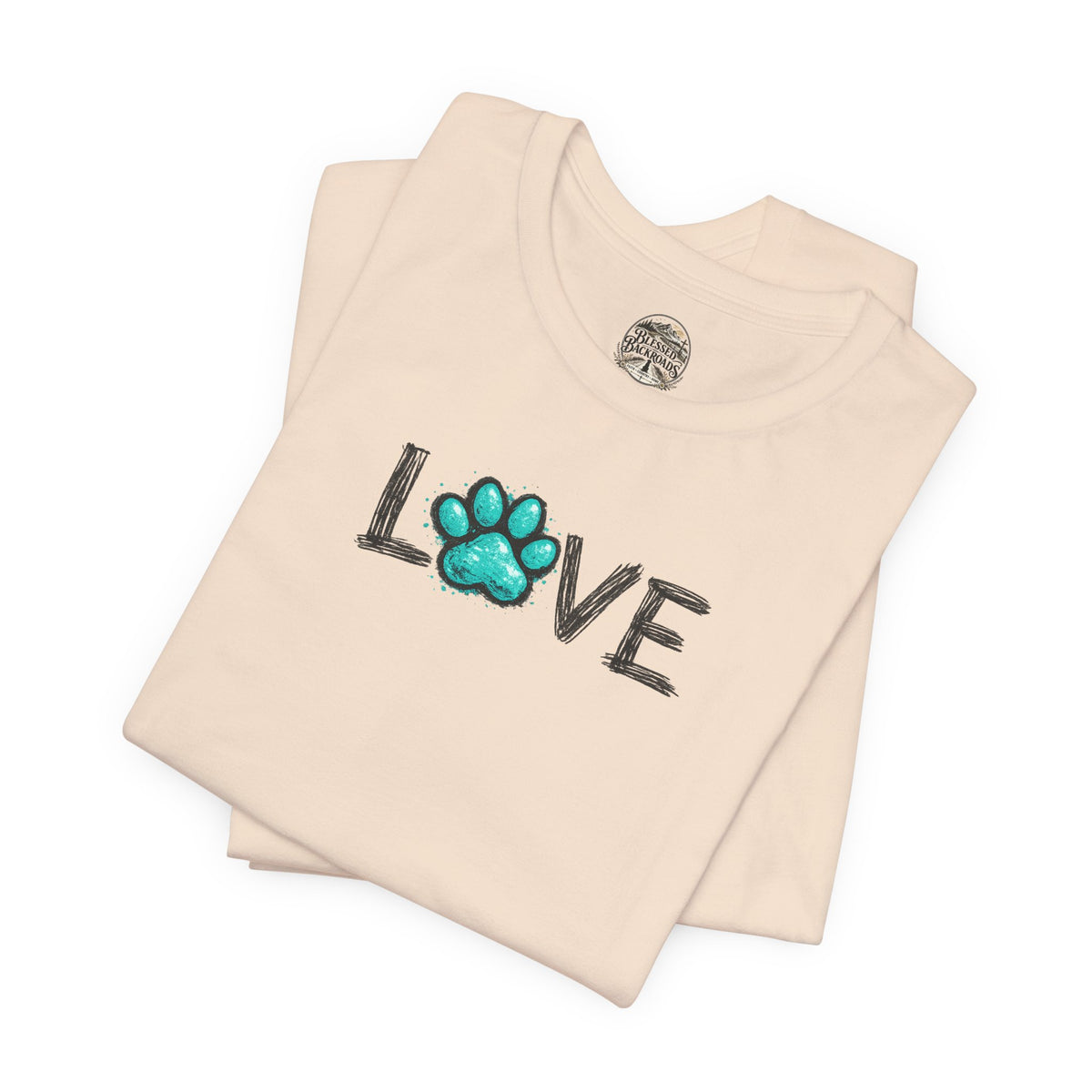 Love Paw Print T-Shirt — Teal Paw "LOVE" Graphic Tee for Dog Lovers