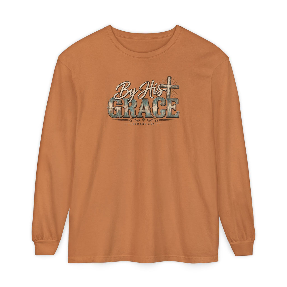 By His Grace Long Sleeve Shirt — Christian Faith Tee with Cross