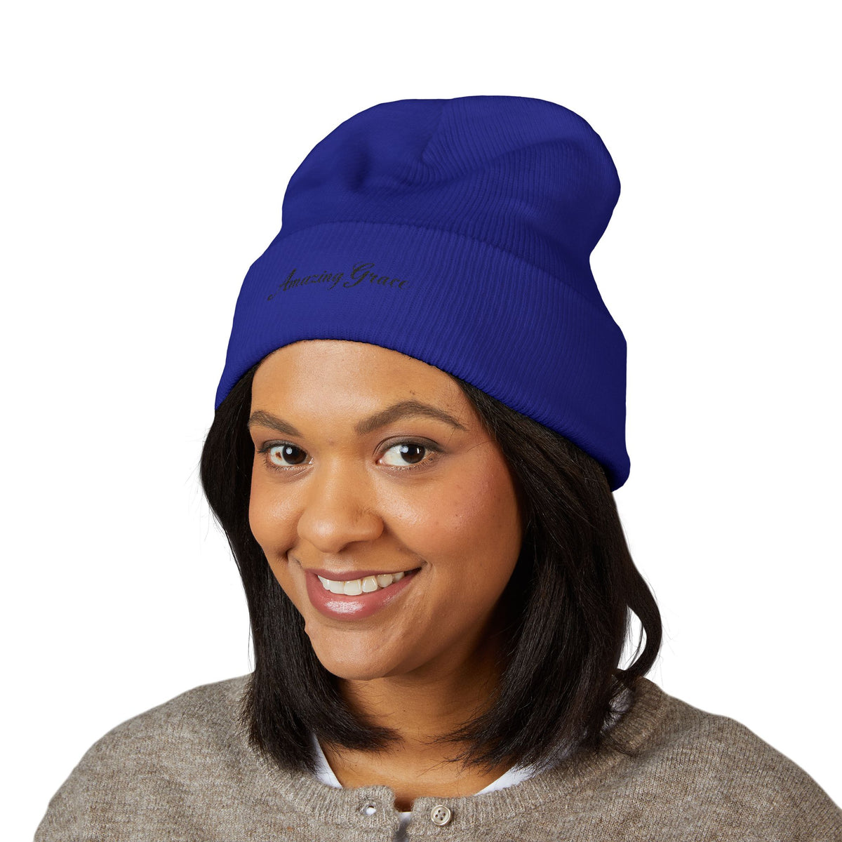 Amazing Grace Embroidered Cuffed Beanie — Faith-Inspired Winter Hat
