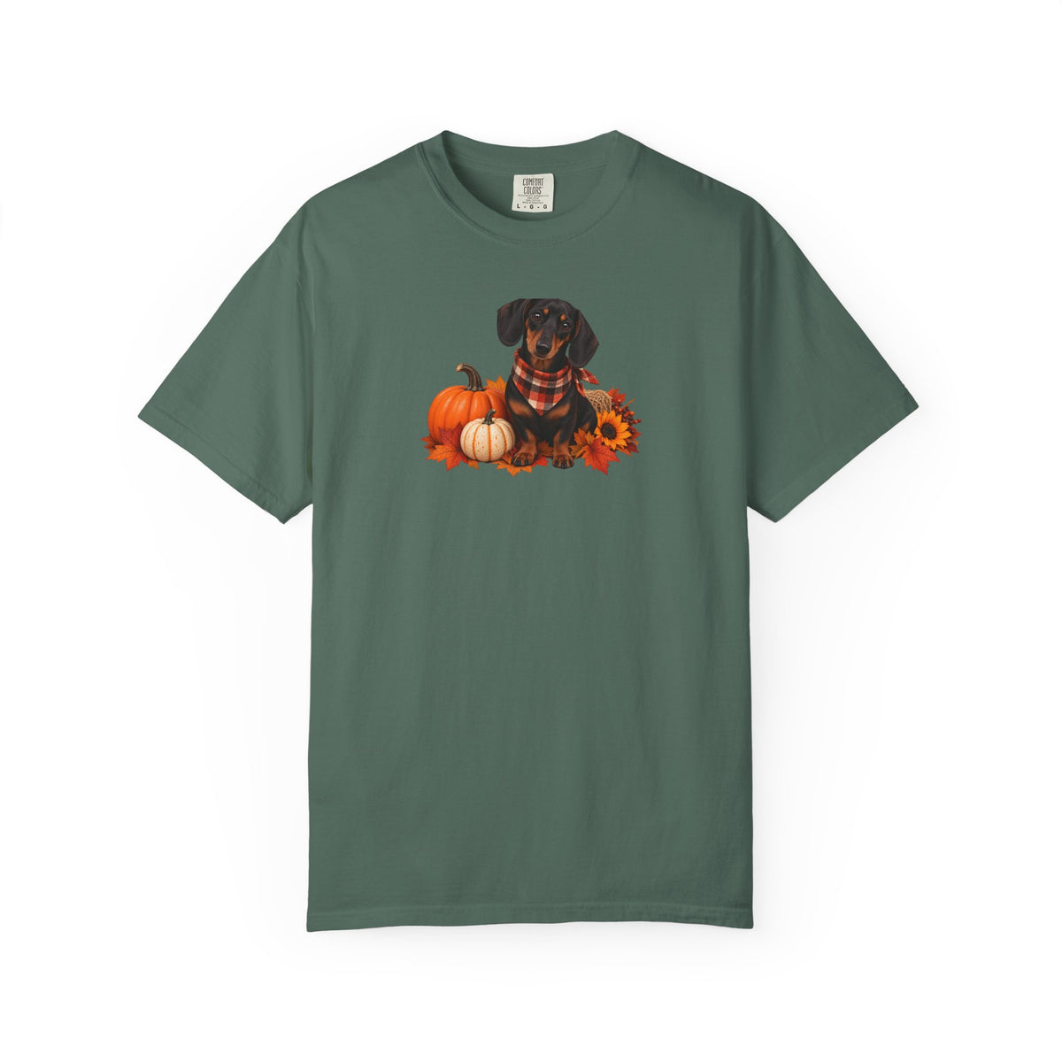 Dachshund Pumpkin Tee — Fall Dog Shirt with Pumpkins & Sunflower