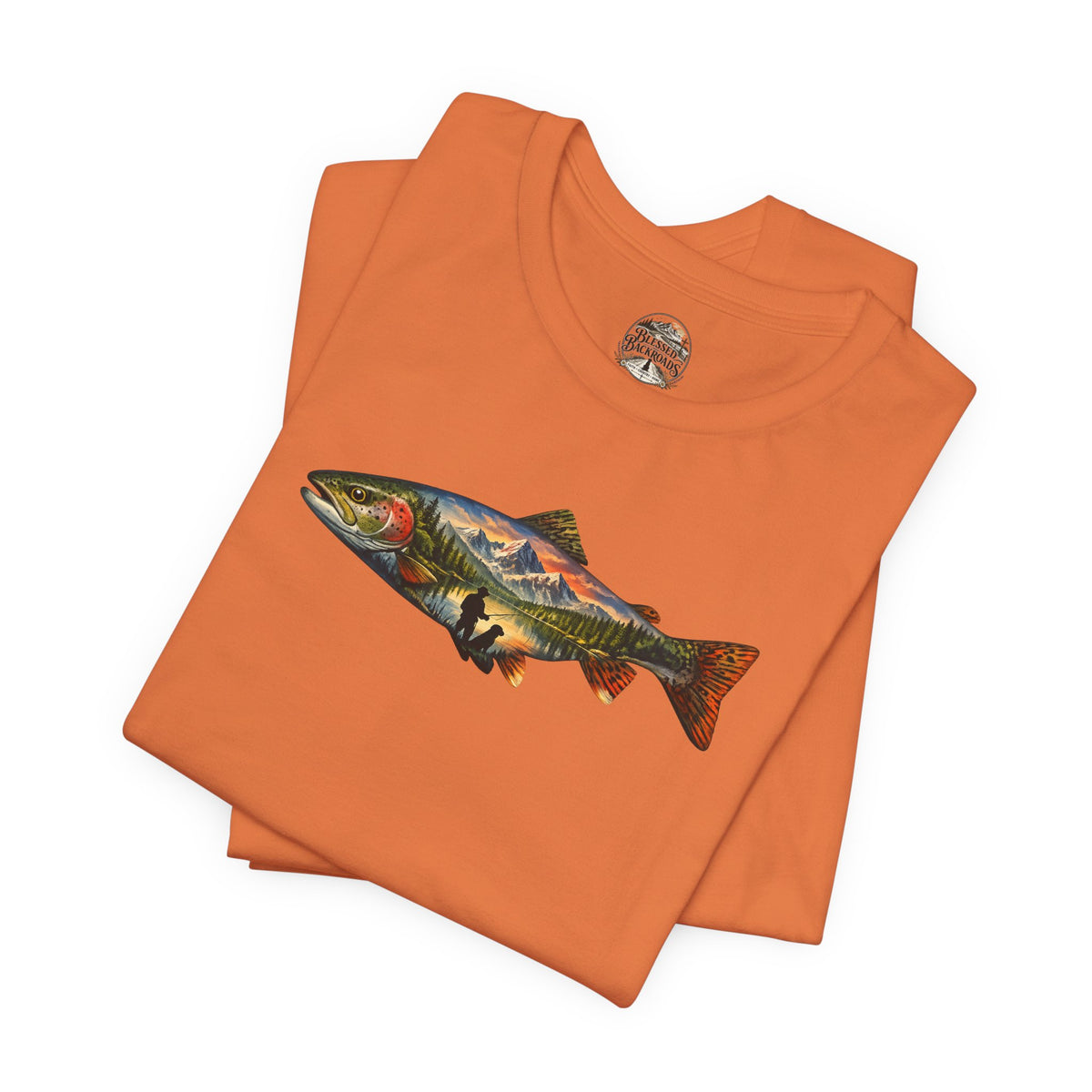 Trout Landscape Graphic Tee — Nature Fisherman T-Shirt