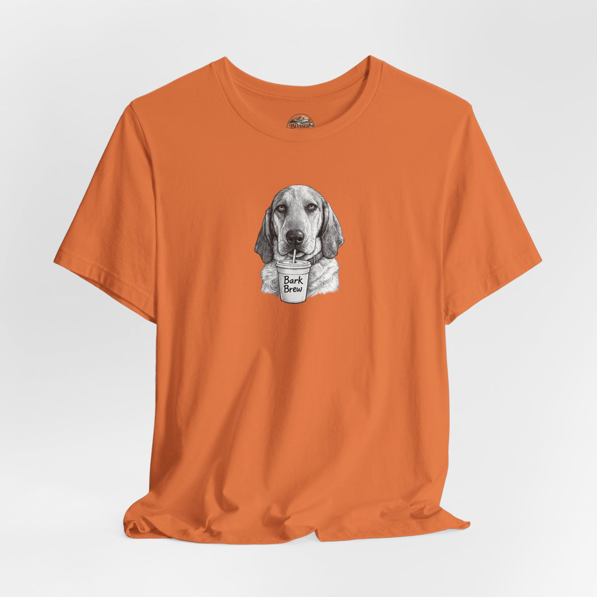 Dog Lover T‑Shirt —Hound Drinking 'Bark Brew' Graphic Tee