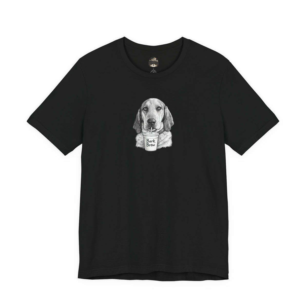Dog Lover T‑Shirt —Hound Drinking 'Bark Brew' Graphic Tee