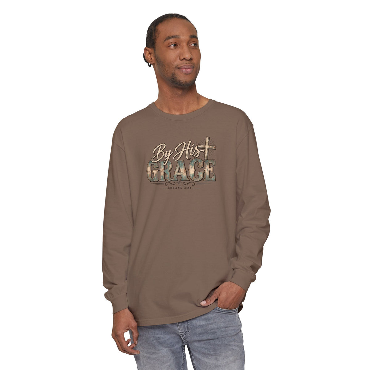 By His Grace Long Sleeve Shirt — Christian Faith Tee with Cross