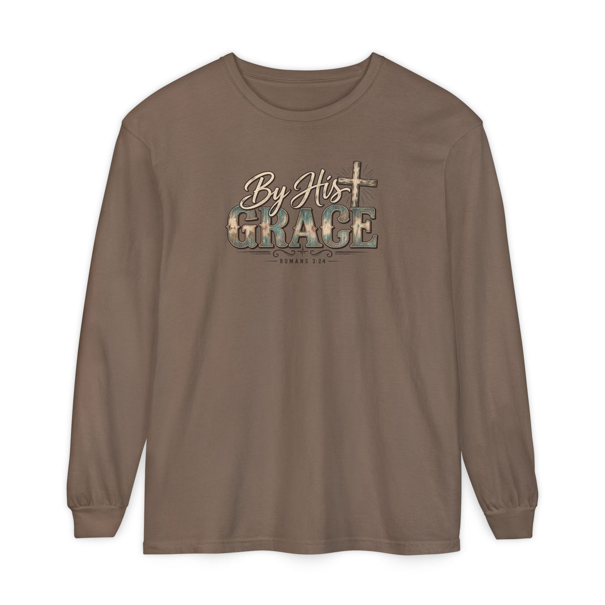 By His Grace Long Sleeve Shirt — Christian Faith Tee with Cross