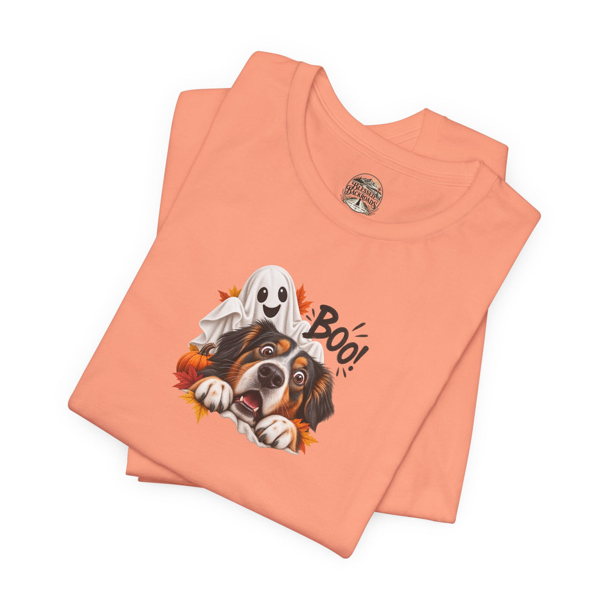 Halloween Dog Tee — "Boo!" Ghost Bernese Mountain Puppy T-Shirt