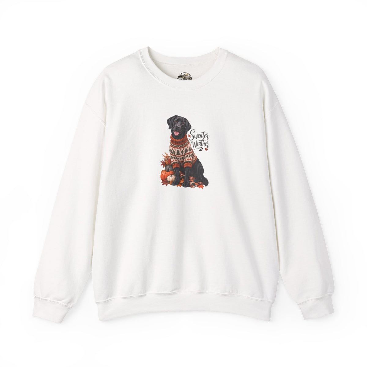 Crewneck Sweatshirt — Black Lab in Cozy Sweater "Sweater Weather" Autumn Design