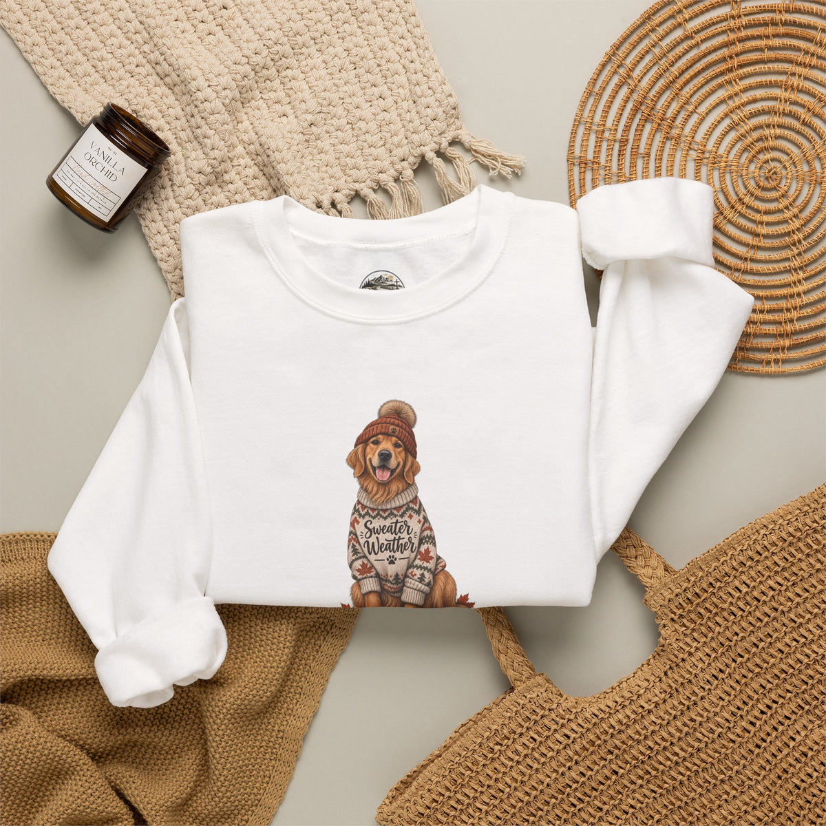 Golden Retriever in Sweater Crewneck Sweatshirt — Cozy Dog Lover Pullover