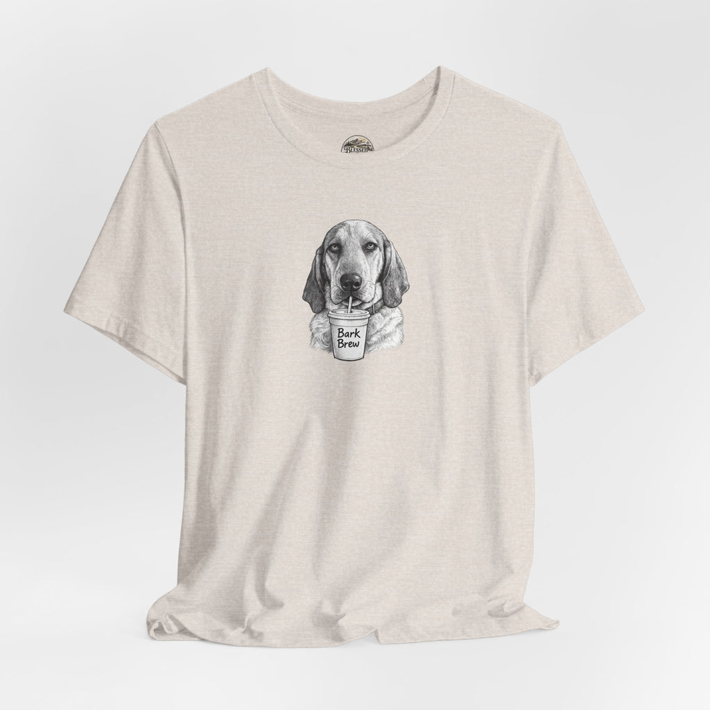 Dog Lover T‑Shirt —Hound Drinking 'Bark Brew' Graphic Tee