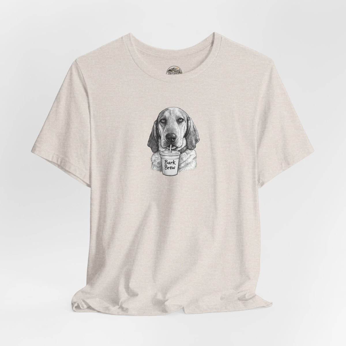 Dog Lover T‑Shirt —Hound Drinking 'Bark Brew' Graphic Tee