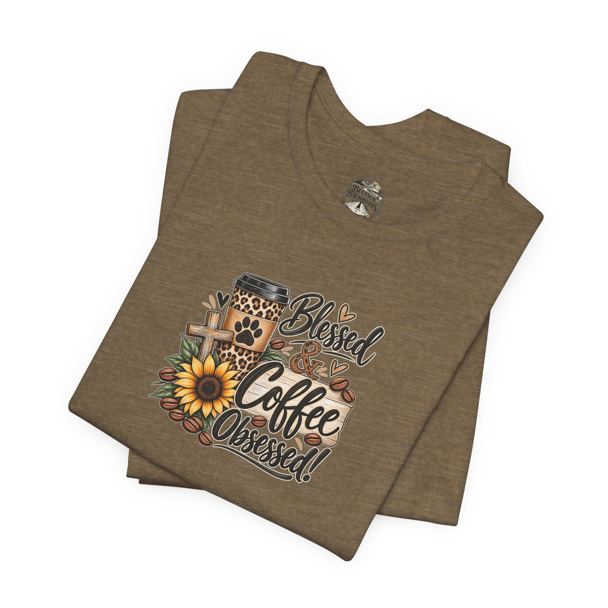 Blessed & Coffee Obsessed Tee — Sunflower Coffee Lover T-Shirt