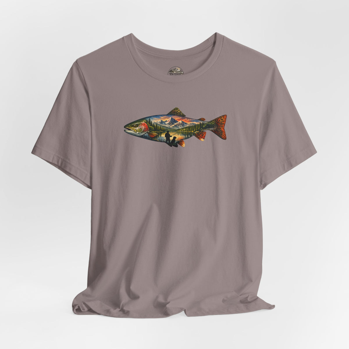 Trout Landscape Graphic Tee — Nature Fisherman T-Shirt