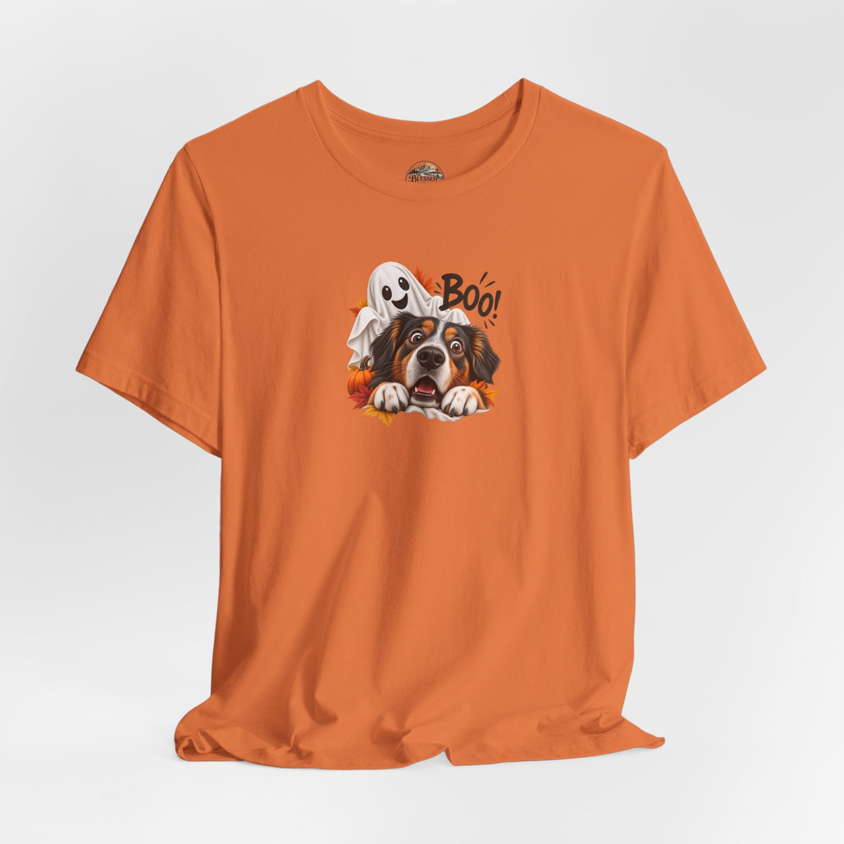 Halloween Dog Tee — "Boo!" Ghost Bernese Mountain Puppy T-Shirt