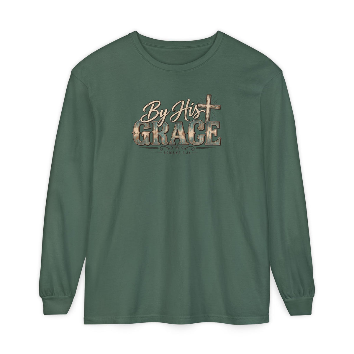 By His Grace Long Sleeve Shirt — Christian Faith Tee with Cross