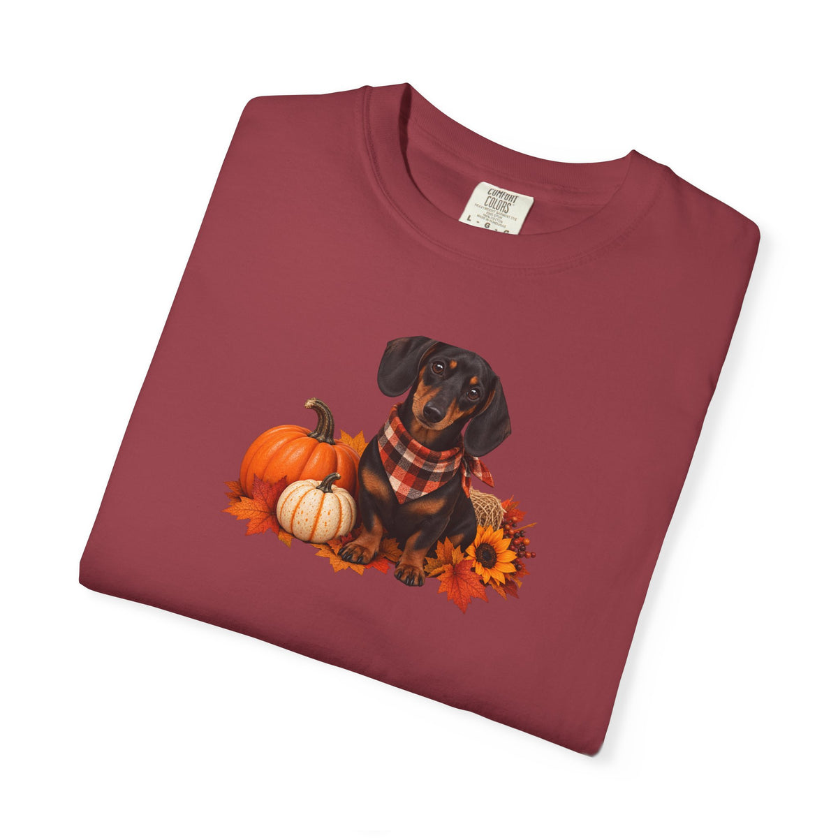 Dachshund Pumpkin Tee — Fall Dog Shirt with Pumpkins & Sunflower