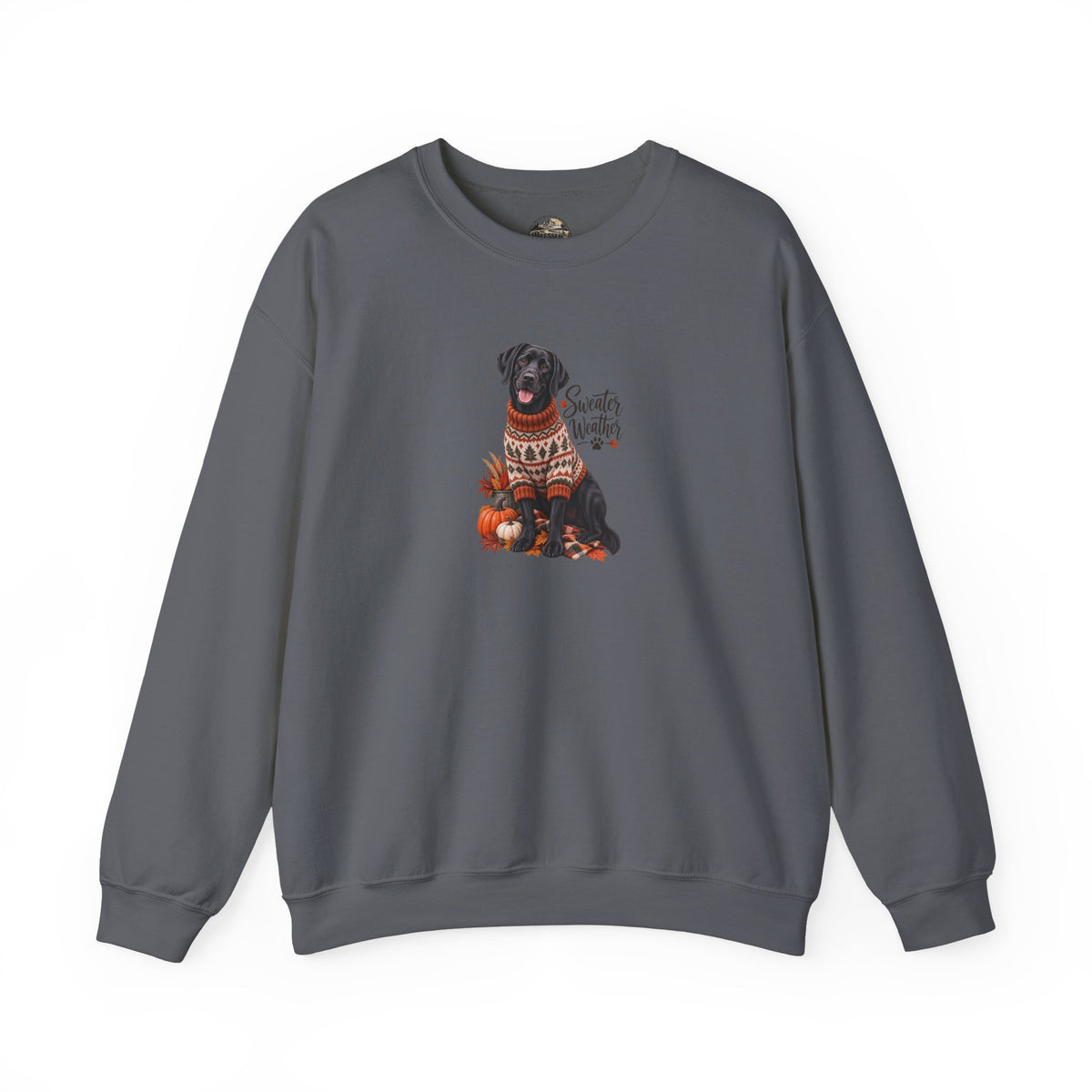 Crewneck Sweatshirt — Black Lab in Cozy Sweater "Sweater Weather" Autumn Design
