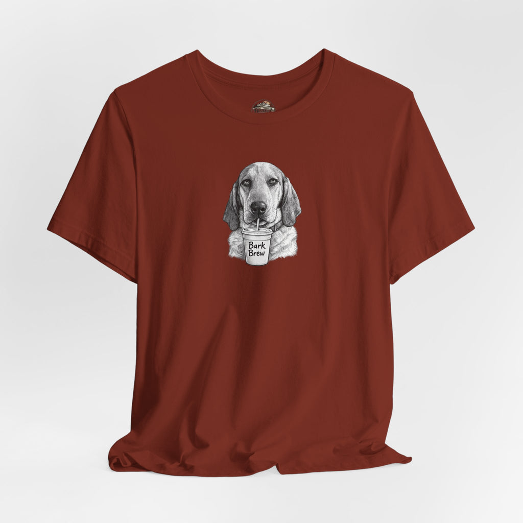 Dog Lover T‑Shirt —Hound Drinking 'Bark Brew' Graphic Tee