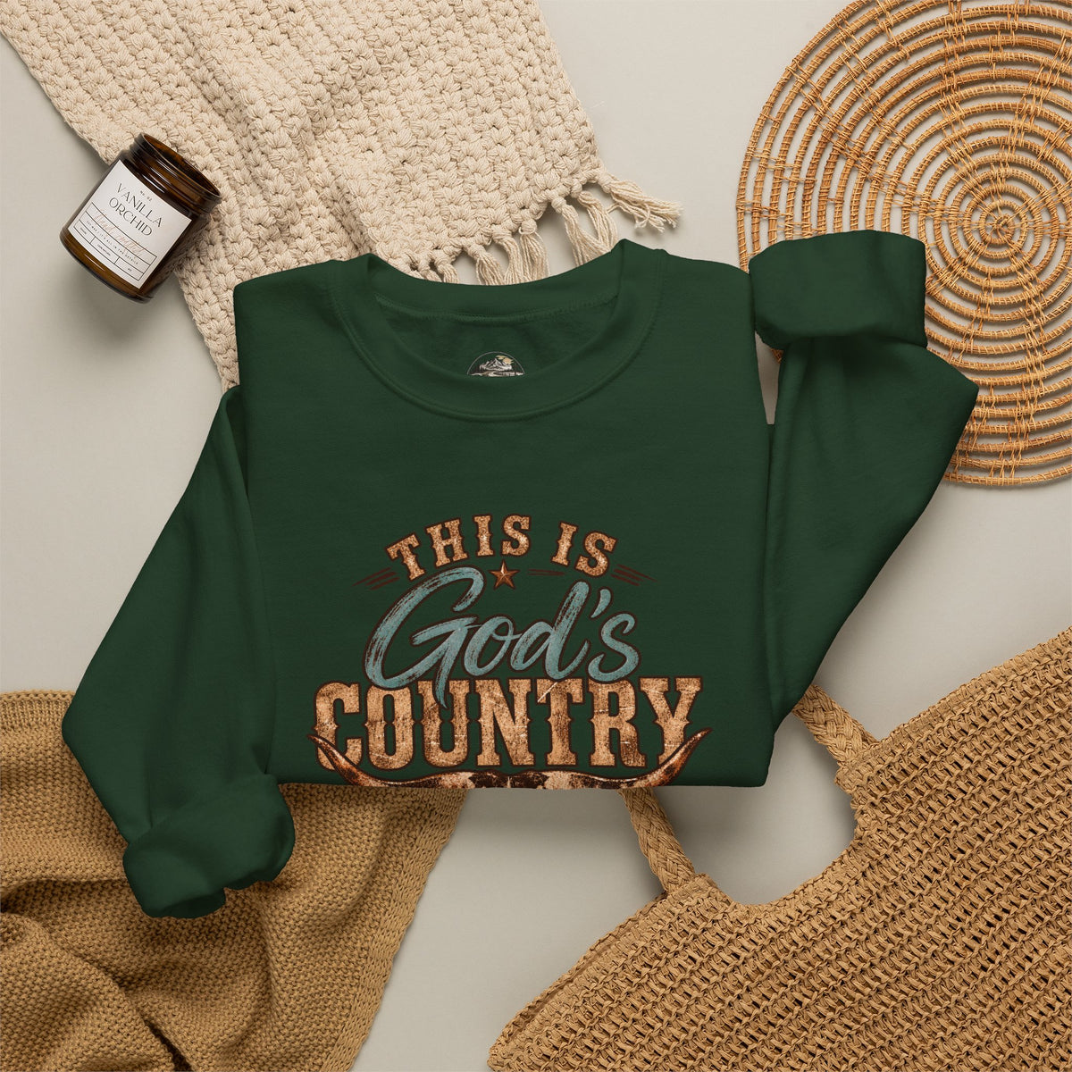 Crewneck Sweatshirt — "This Is God's Country" Western Graphic