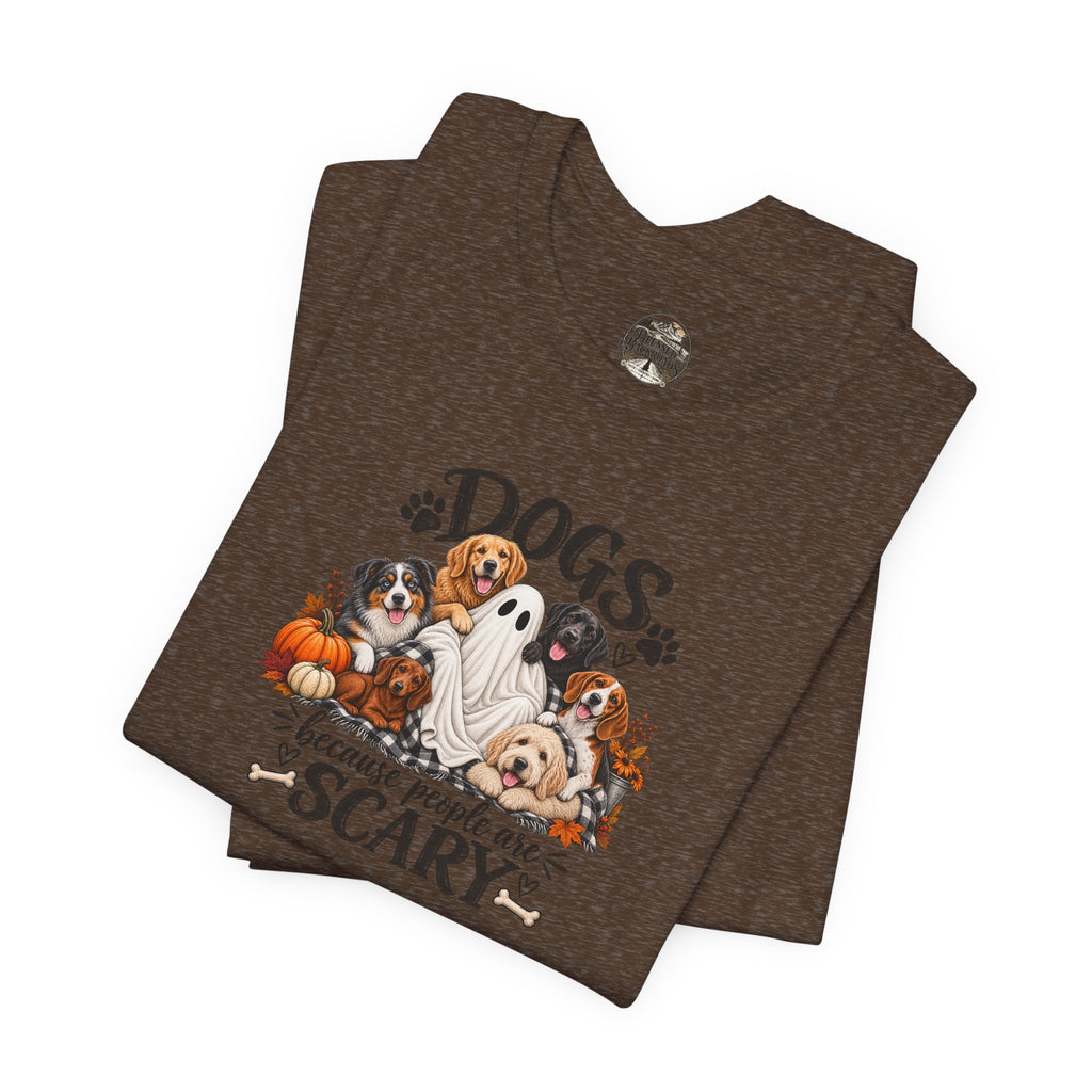 Dogs Because People Are Scary T-Shirt — Cute Halloween Ghost Puppies Tee