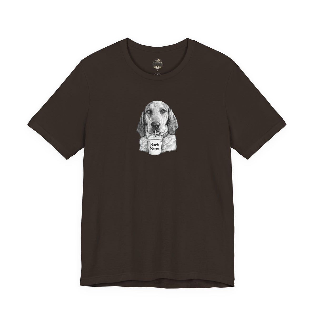 Dog Lover T‑Shirt —Hound Drinking 'Bark Brew' Graphic Tee
