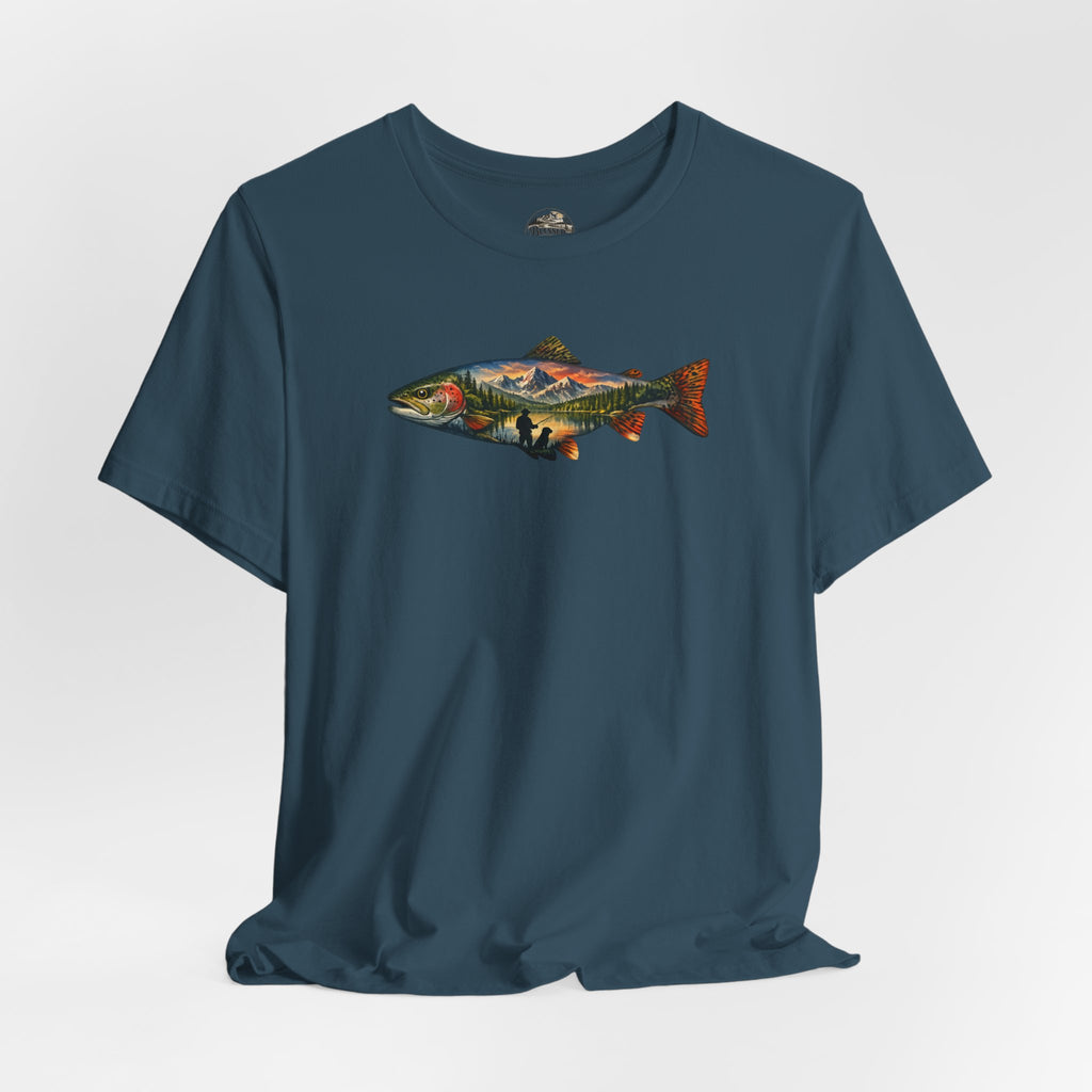 Trout Landscape Graphic Tee — Nature Fisherman T-Shirt