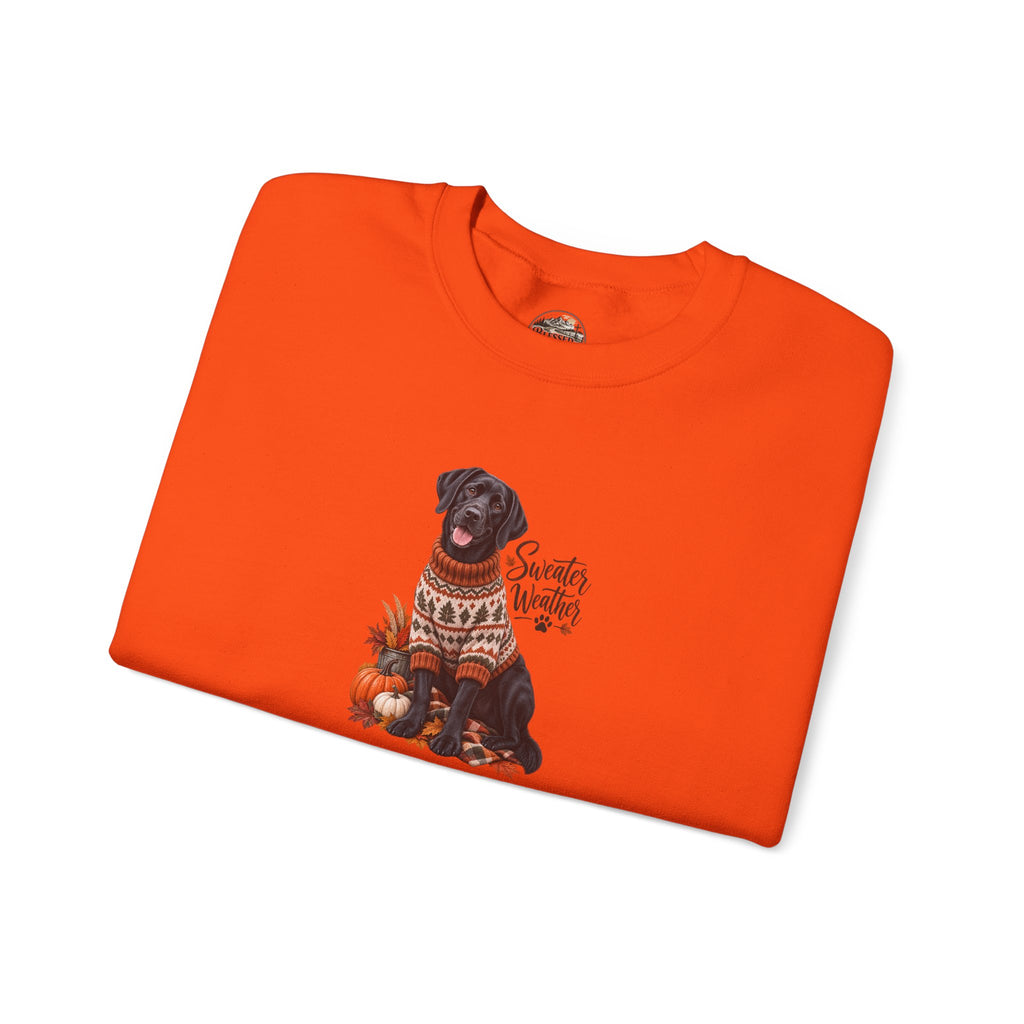Crewneck Sweatshirt — Black Lab in Cozy Sweater "Sweater Weather" Autumn Design