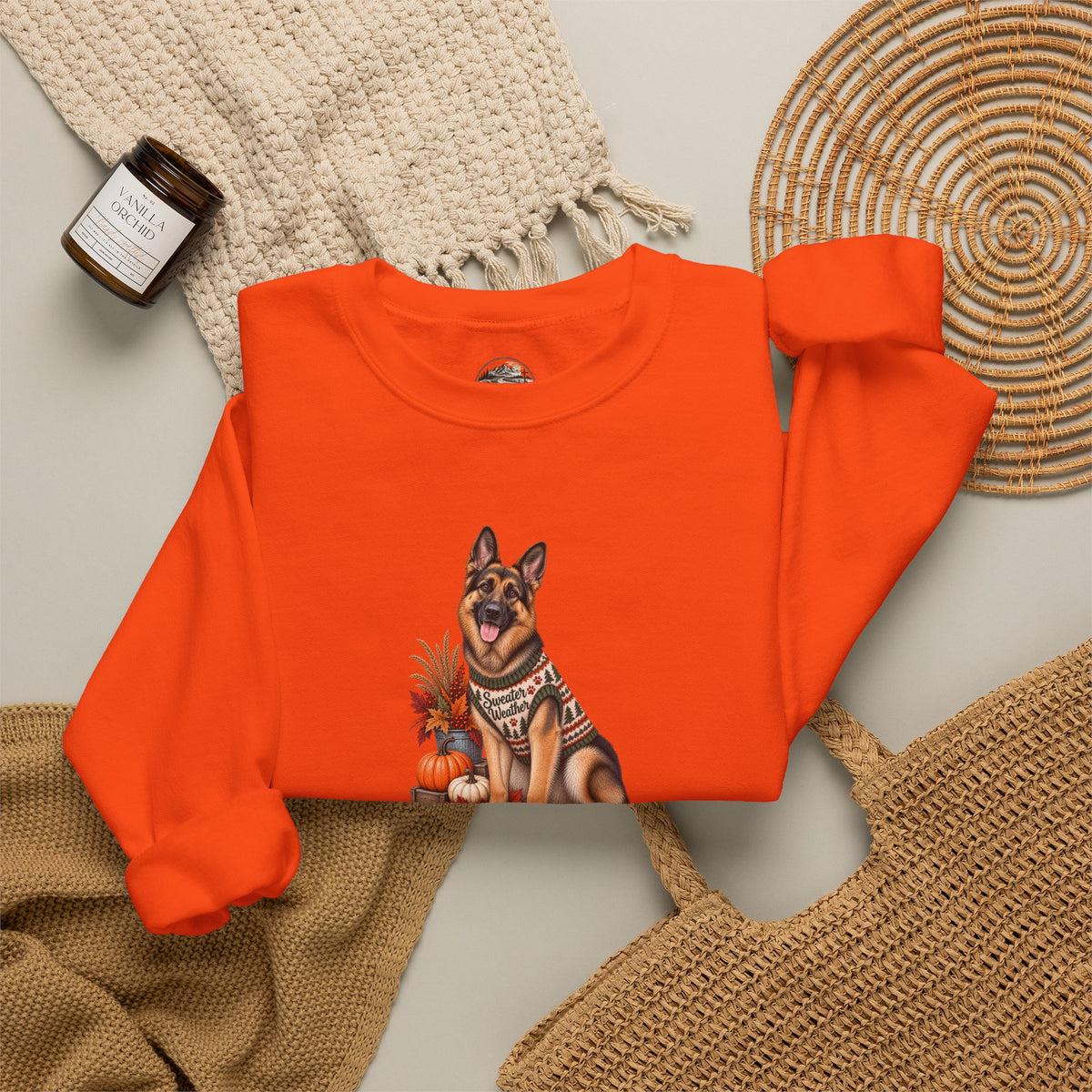 German Shepherd Autumn Pumpkin Crewneck Sweatshirt