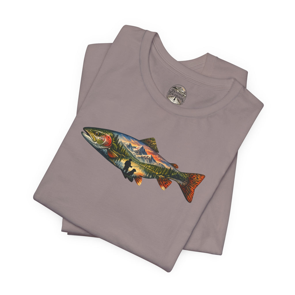 Trout Landscape Graphic Tee — Nature Fisherman T-Shirt