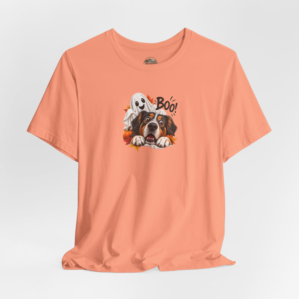 Halloween Dog Tee — "Boo!" Ghost Bernese Mountain Puppy T-Shirt