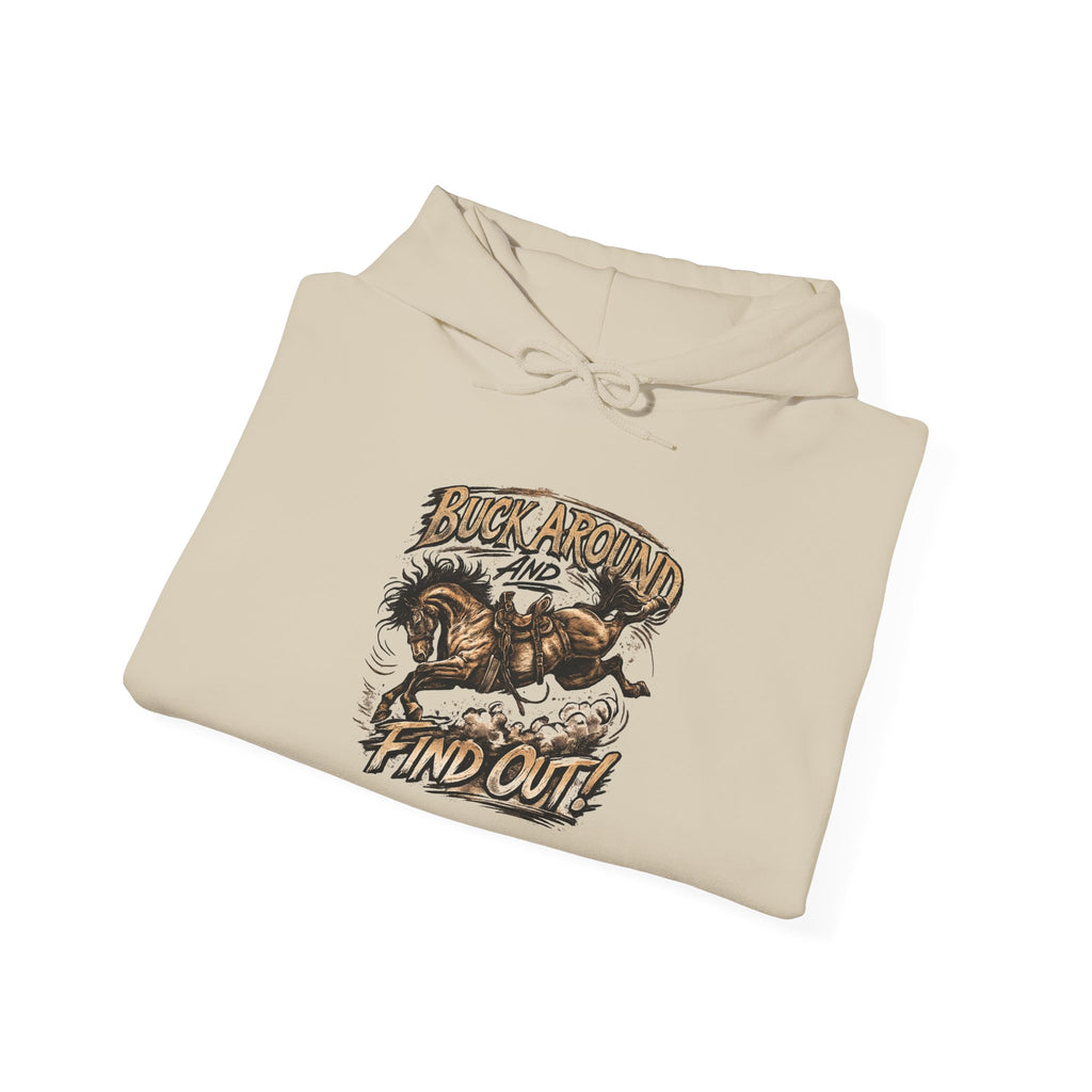 Buck Around Find Out Hoodie - Vintage Rodeo Bison Graphic Pullover