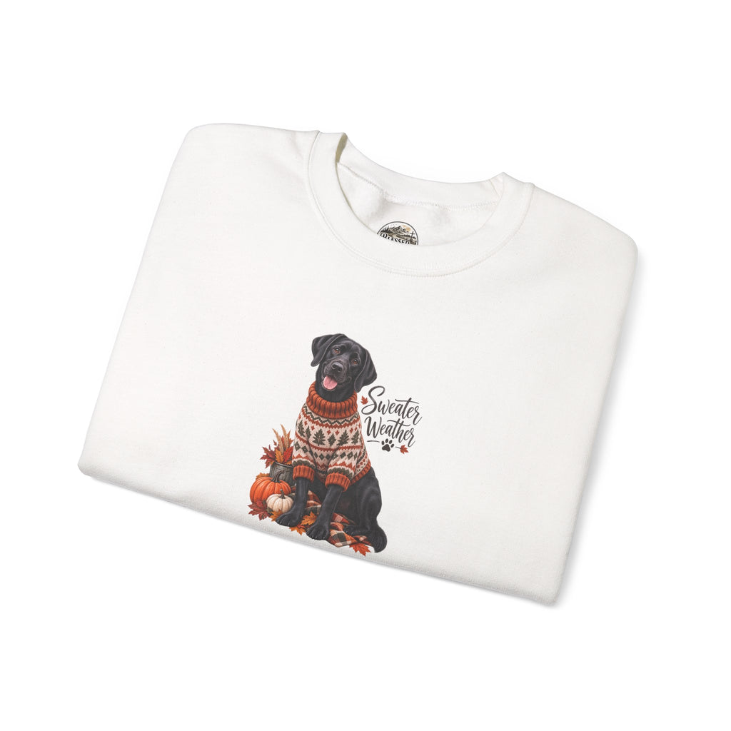 Crewneck Sweatshirt — Black Lab in Cozy Sweater "Sweater Weather" Autumn Design