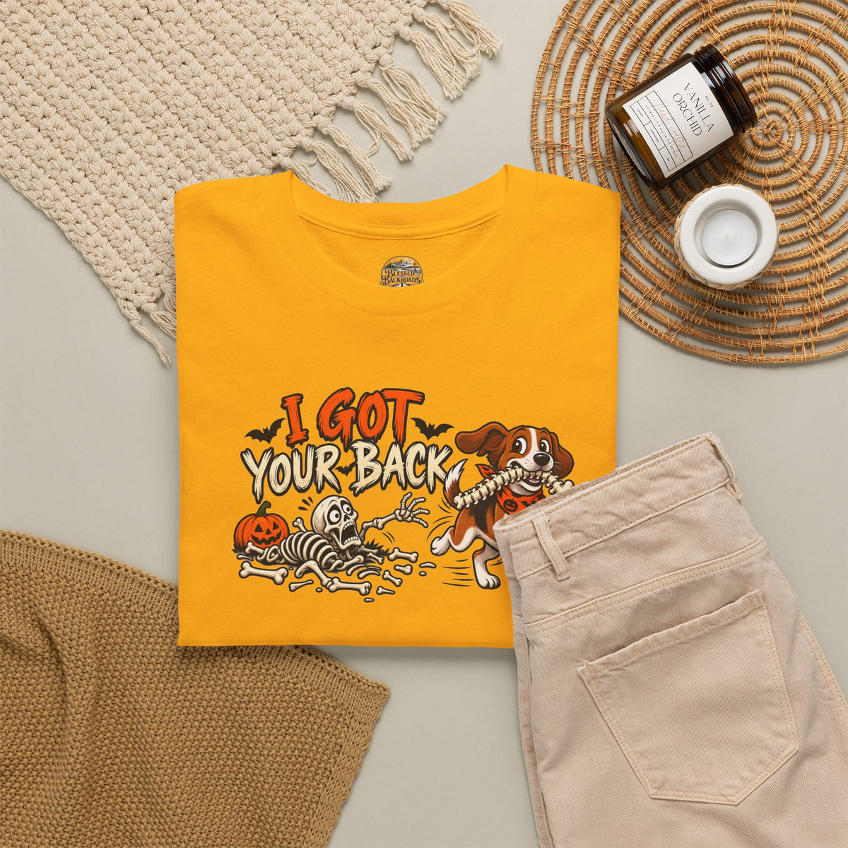 I Got Your Back Halloween Dog Skeleton Graphic Tee