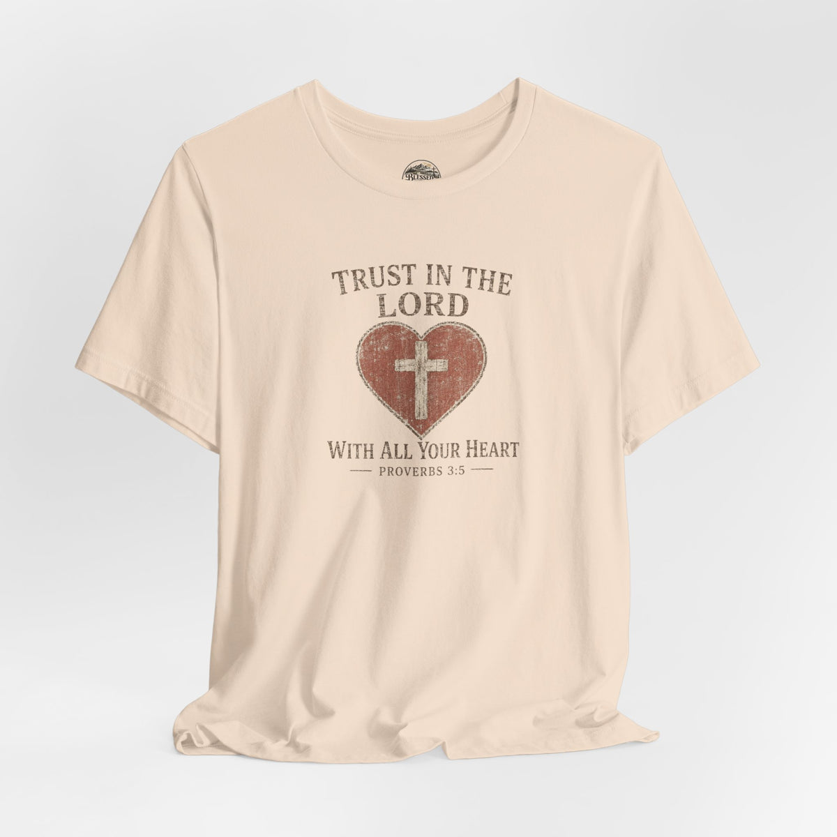 Trust in the Lord Tee — Heart & Cross Proverbs 3:5 Christian T‑Shirt