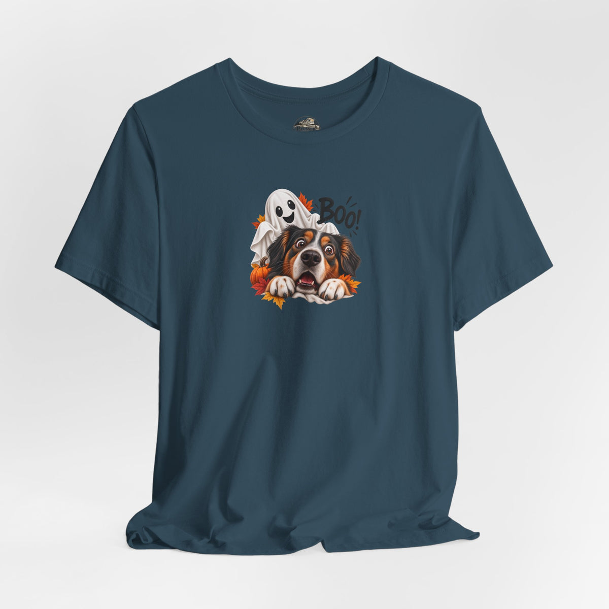 Halloween Dog Tee — "Boo!" Ghost Bernese Mountain Puppy T-Shirt