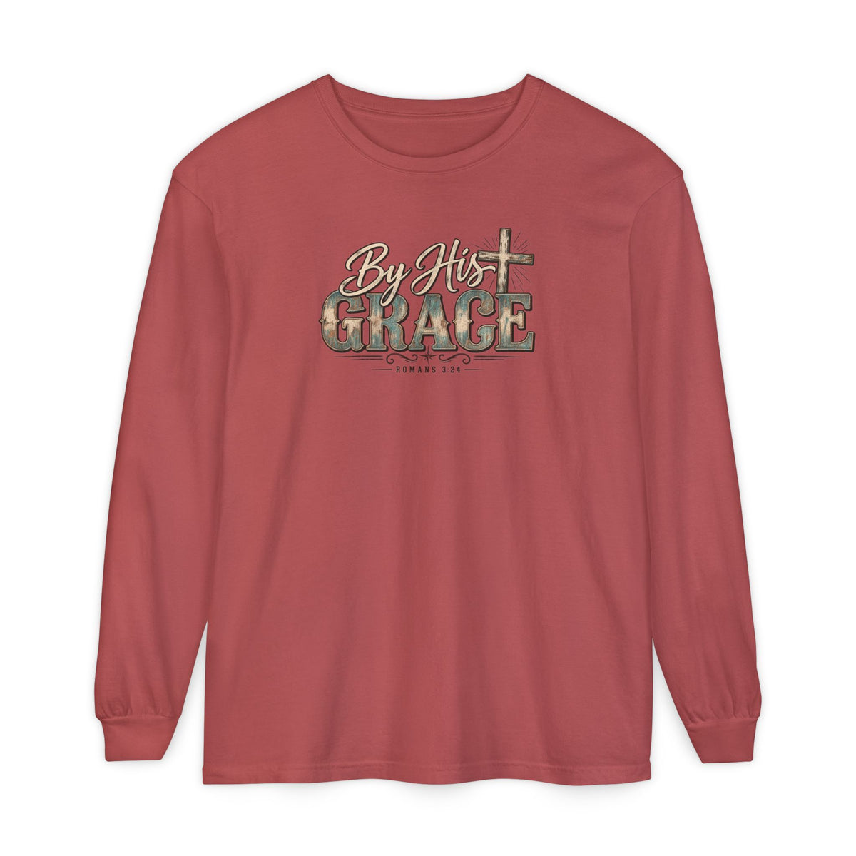 By His Grace Long Sleeve Shirt — Christian Faith Tee with Cross