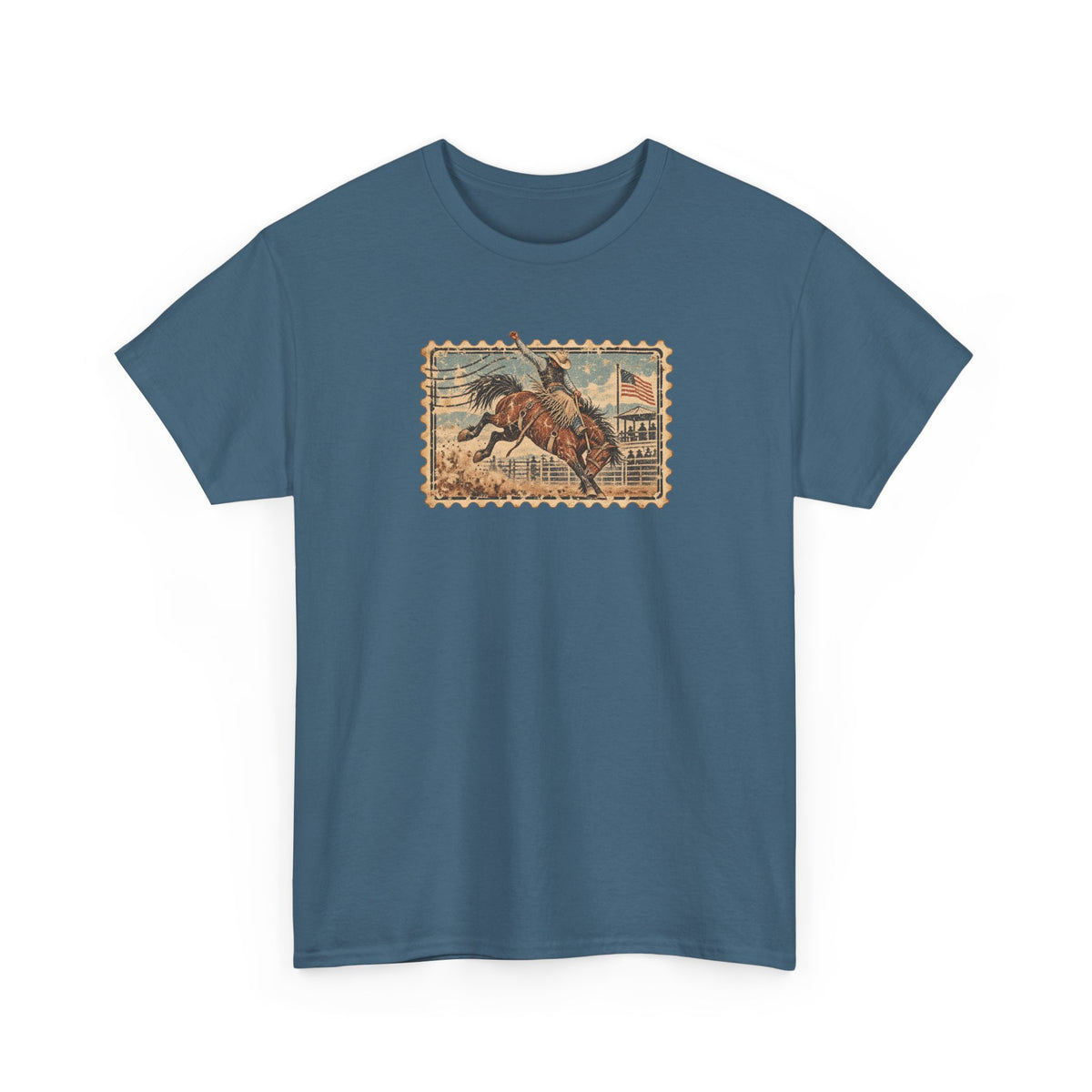 Western Rodeo Stamp T-Shirt — Vintage Bucking Bronco Tee