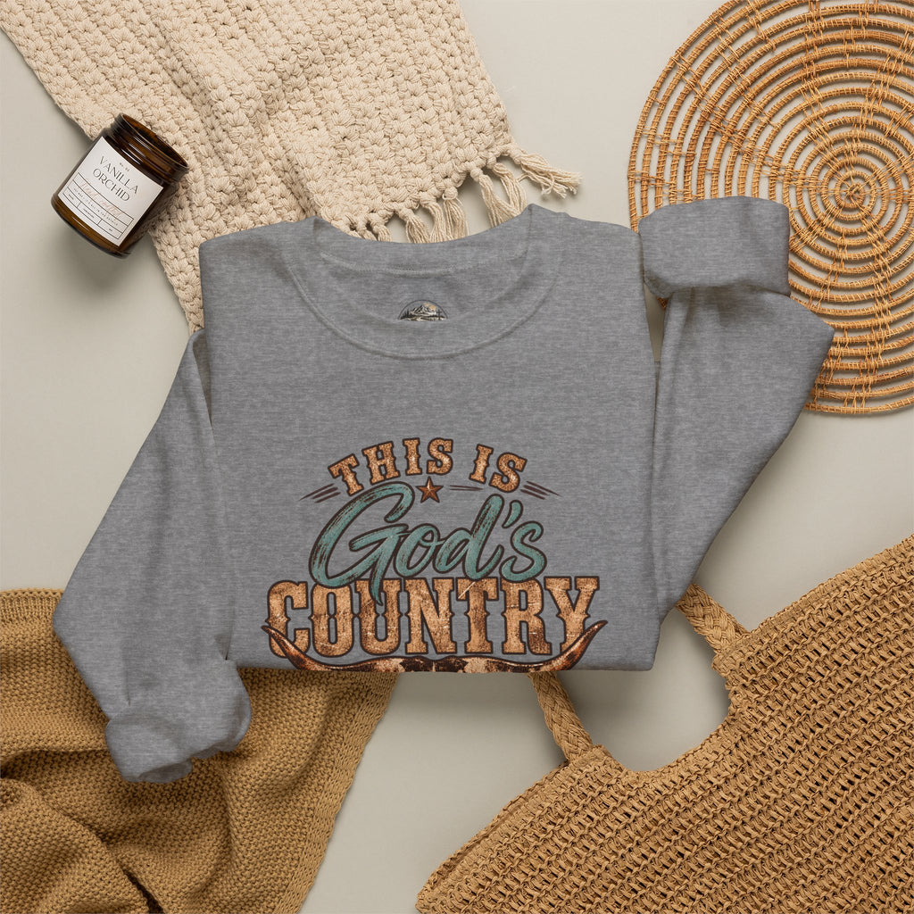 Crewneck Sweatshirt — "This Is God's Country" Western Graphic