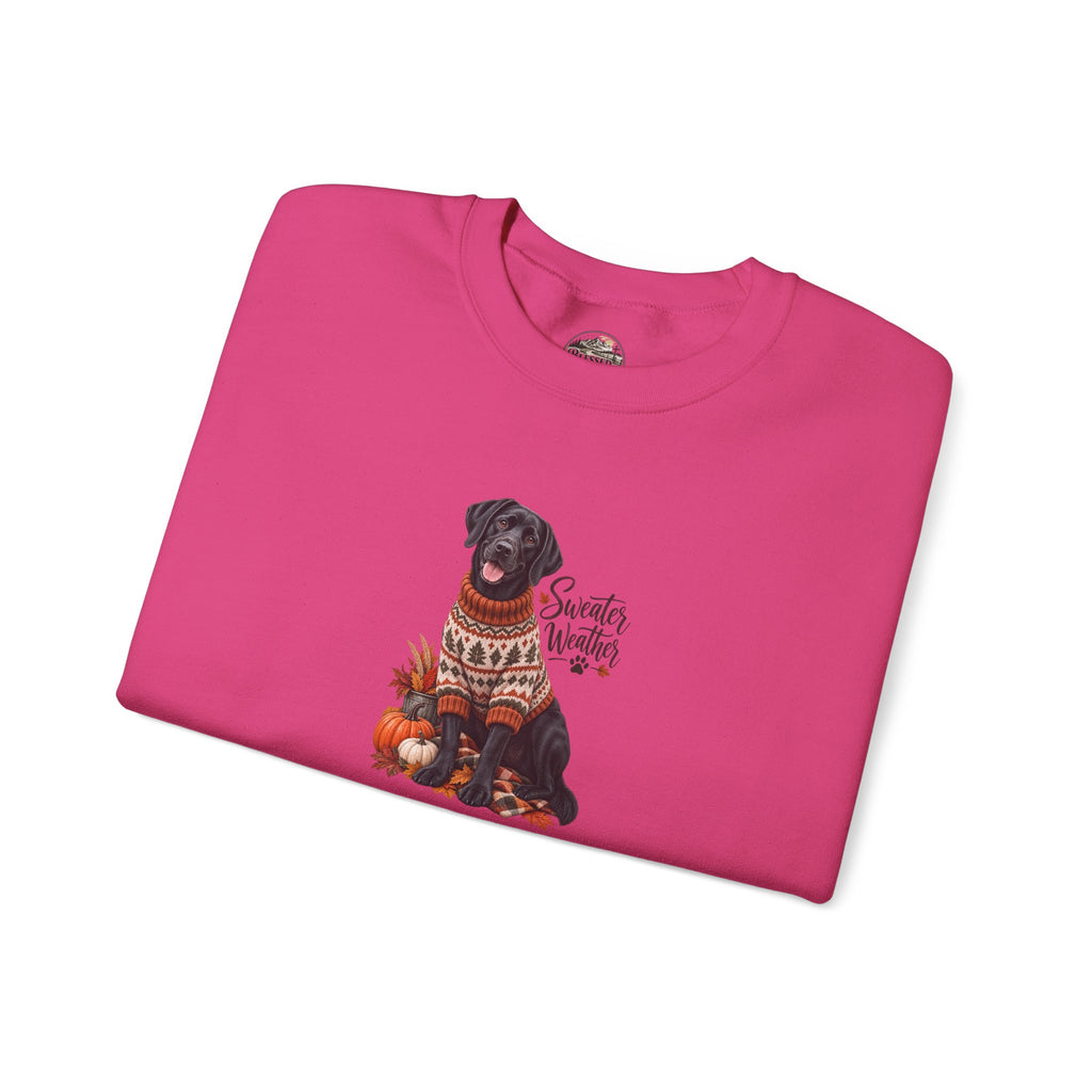 Crewneck Sweatshirt — Black Lab in Cozy Sweater "Sweater Weather" Autumn Design