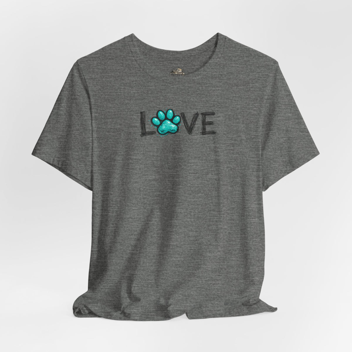 Love Paw Print T-Shirt — Teal Paw "LOVE" Graphic Tee for Dog Lovers