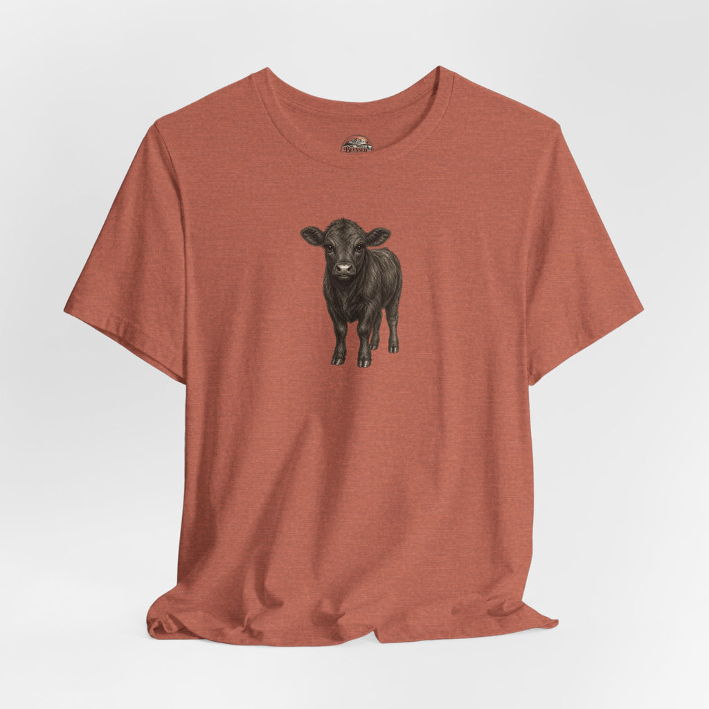 Cow Illustration T-Shirt — Cute Black Calf Graphic Tee