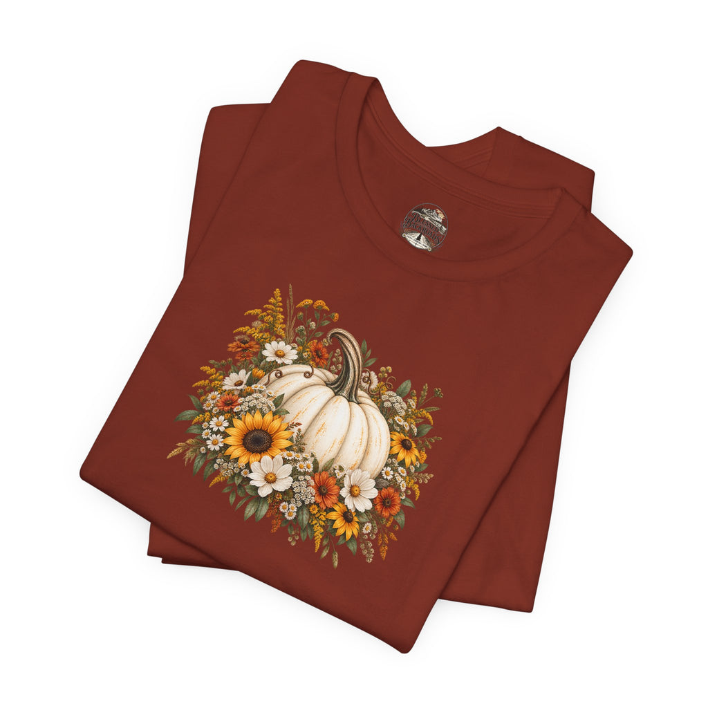 Fall Pumpkin & Sunflower T-Shirt — Autumn Floral Harvest Tee