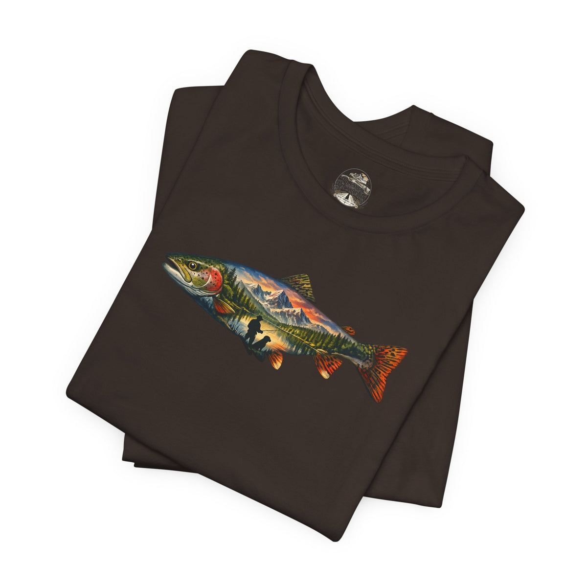 Trout Landscape Graphic Tee — Nature Fisherman T-Shirt